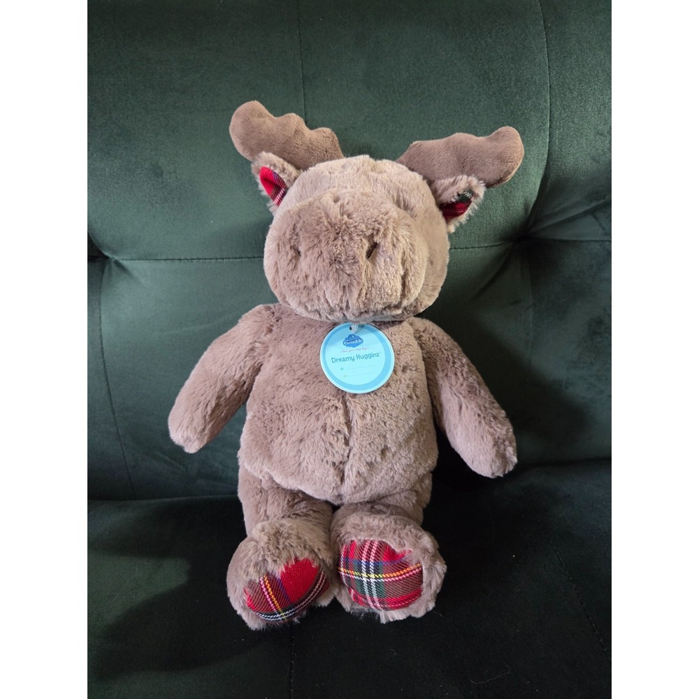 NWT Cloud B Dreamy Hugginz Holiday Plush Stuffed Animal Moose Red Plaid 14"